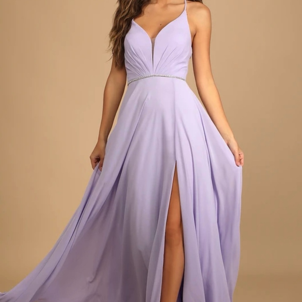 Lulu's Lavender V-Neck Spaghetti Strap Maxi Dress
